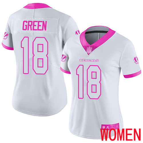 Cincinnati Bengals Limited White Pink Women A J  Green Jersey NFL Footballl #18 Rush Fashion->cincinnati bengals->NFL Jersey